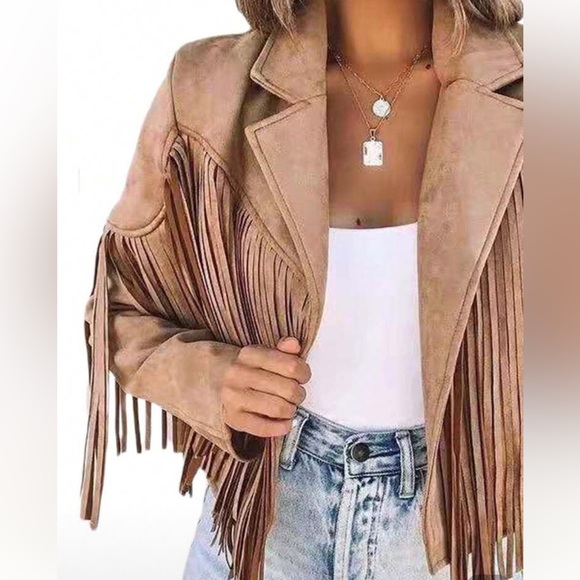 Fringe faux Suede Tan Jacket - Picture 2 of 6